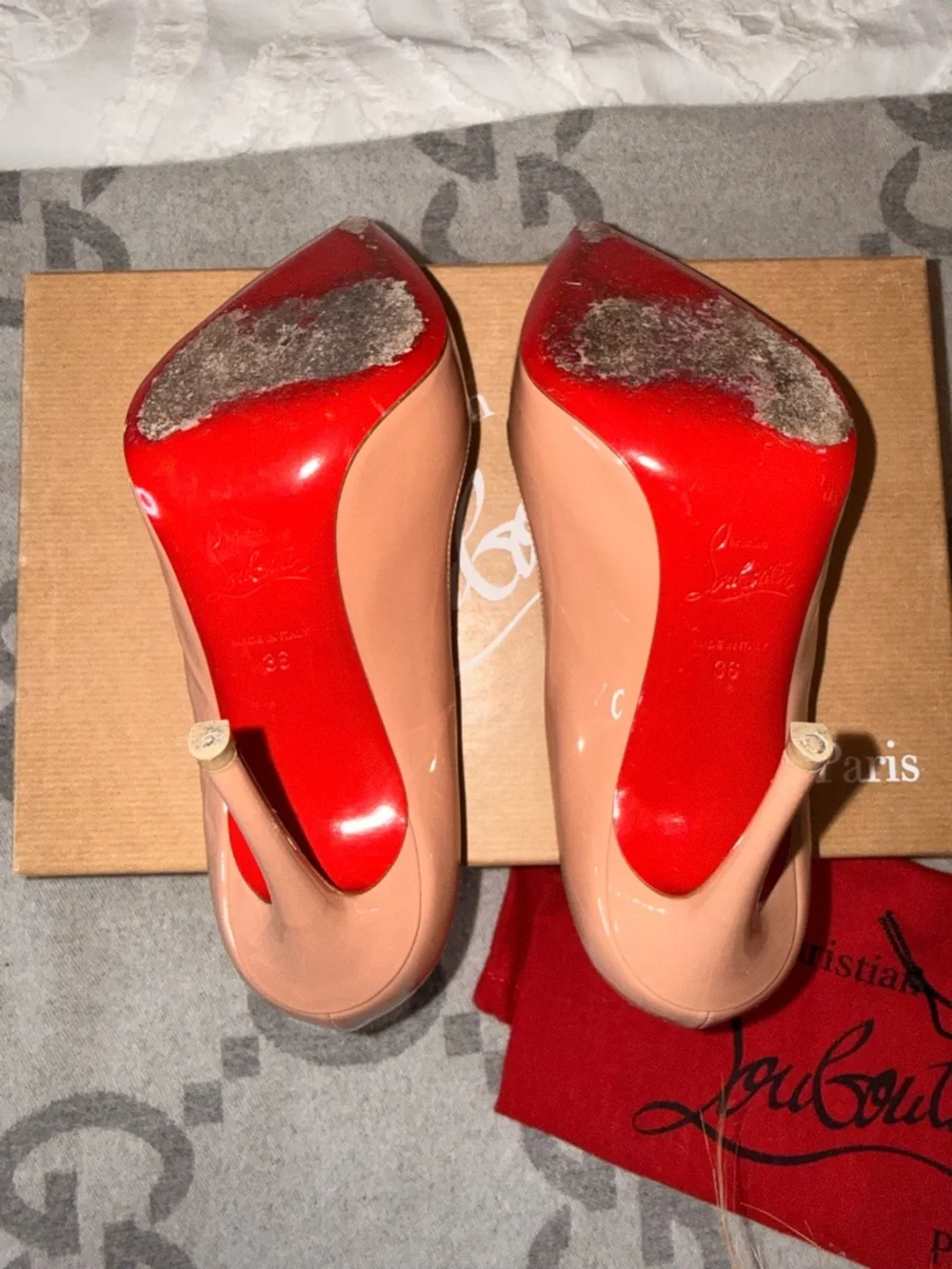 Christian Louboutin Nude Patent Pigalle Stiletto Pumps, 100mm, 36 - Picture 7 of 13